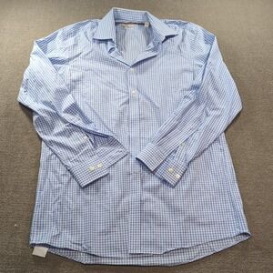 MICHAEL KORS Blue White Plaid Button Up Dress Shirt 15 32/33 Non Iron